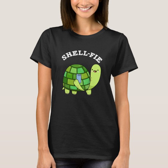 Snäcka-fie Funny Tortoise Selfie Pun Mörk BG T Shirt (Framsida)