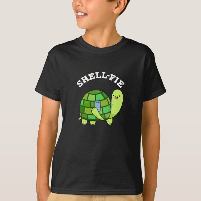 Snäcka-fie Funny Tortoise Selfie Pun Mörk BG T Shirt (Framsida)