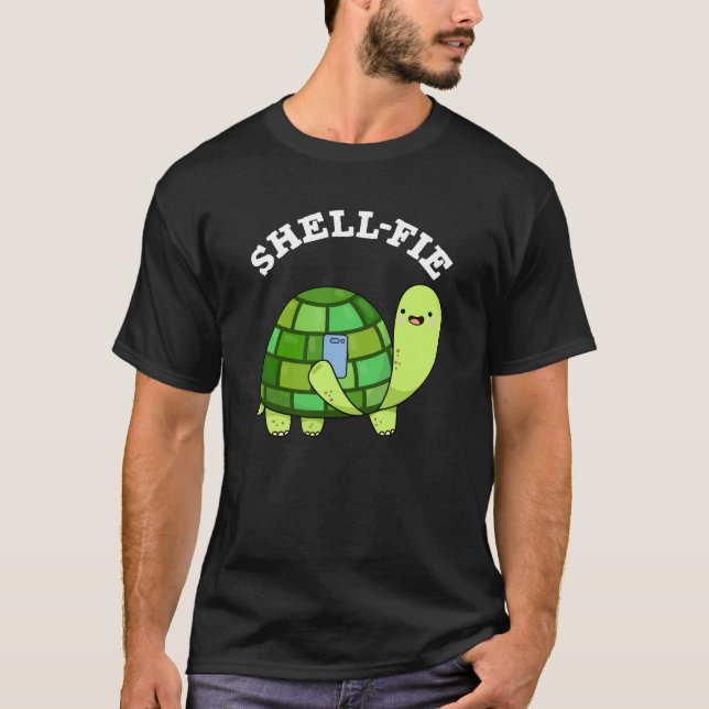 Snäcka-fie Funny Tortoise Selfie Pun Mörk BG T Shirt (Framsida)