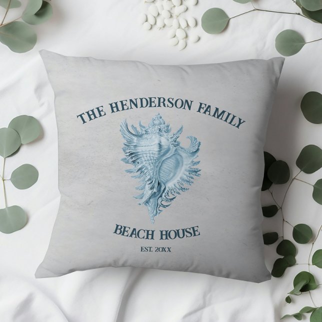 Snäcka för blå kontur kudde (Blue Conch Shell Throw Pillow)