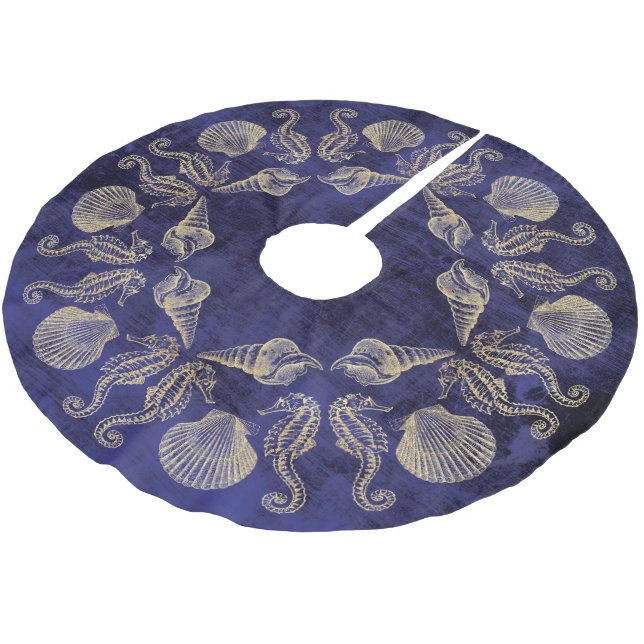 Snäcka för hav för stugastrandblått guld- julgransmatta borstad polyester (Vinklad)