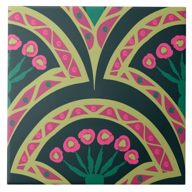 snäcka, grönt mönster kakelplatta (Framsidan)