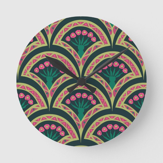 snäcka, grönt mönster rund klocka (Framsida)