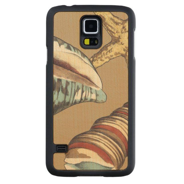 Snäcka Trio på Khaki Carved Lönn Galaxy S5 Slim Skal (Baksidan)