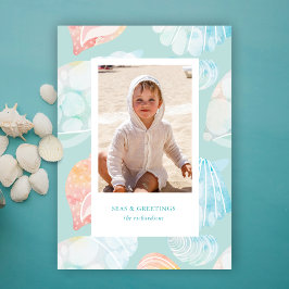 Snäcka Vattenfärgshav och Hälsning Julkort