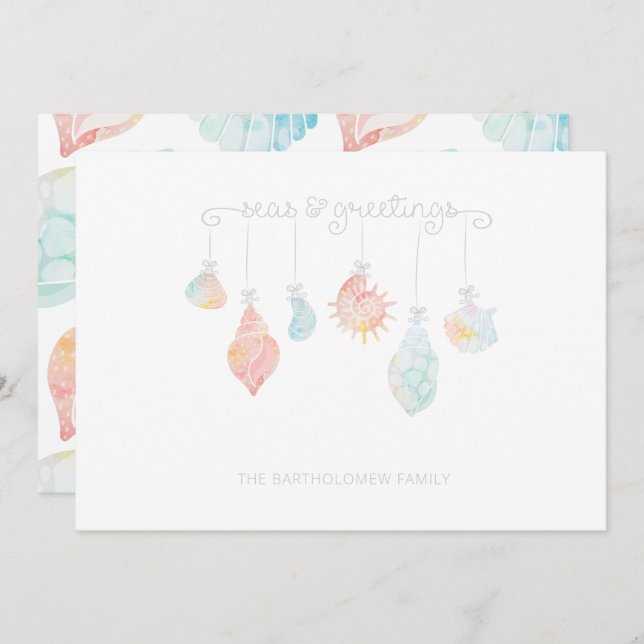 Snäcka Vattenfärgshav och Hälsning Julkort (Fram/baksida)