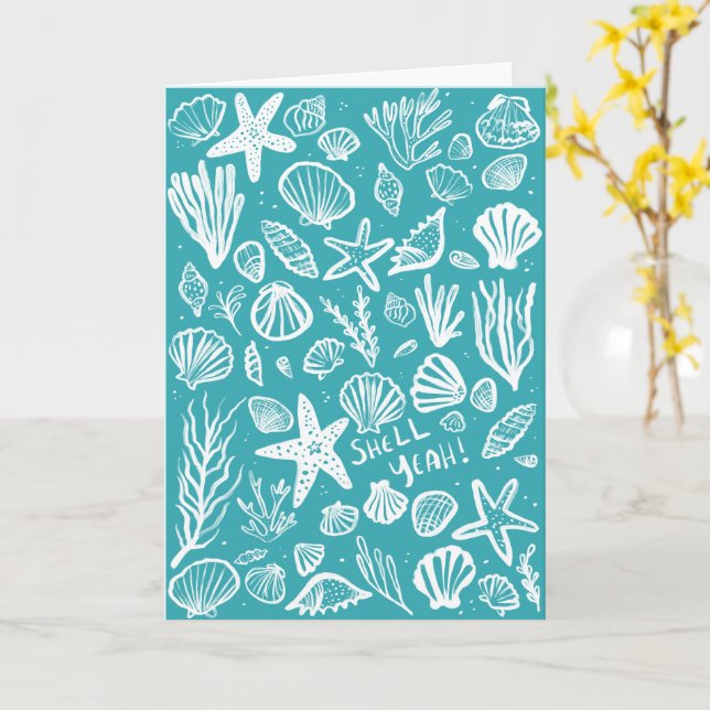 SNÄCKA YEAH Seashell Beach Birthday Grattiss Kort (Gul blomma)