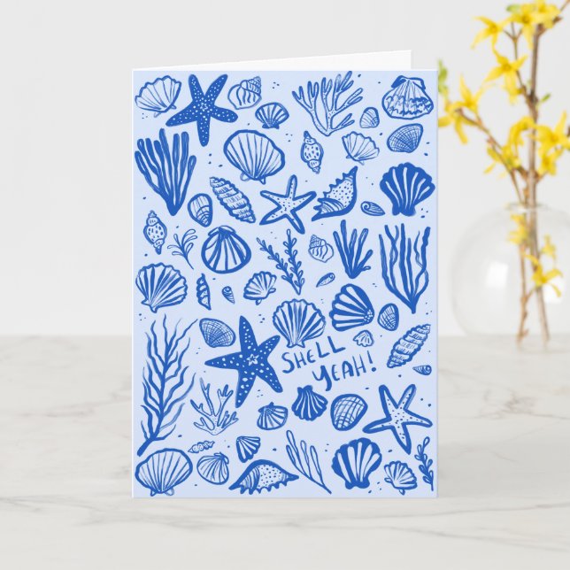 SNÄCKA YEAH Seashell Beach Birthday Grattiss Kort (Gul blomma)