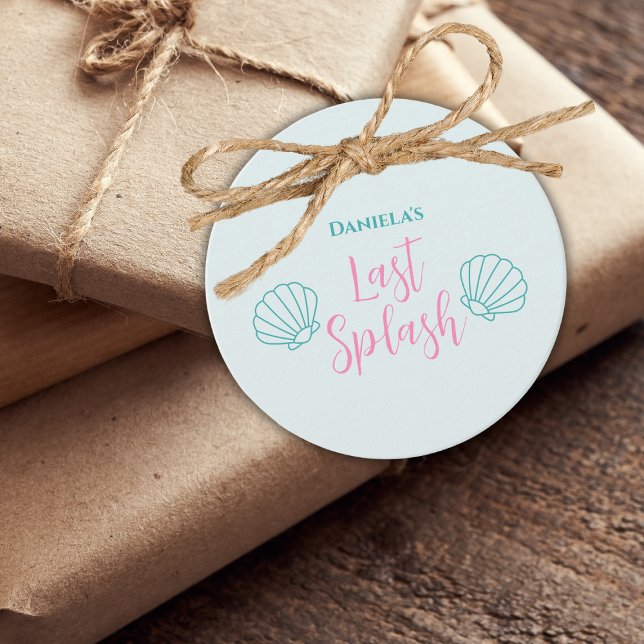 Snäckan Beach Bachelorette Party förra Stänk Gåvor Etiketter (last splash pool bachelorette party gift tag shell mermaid)