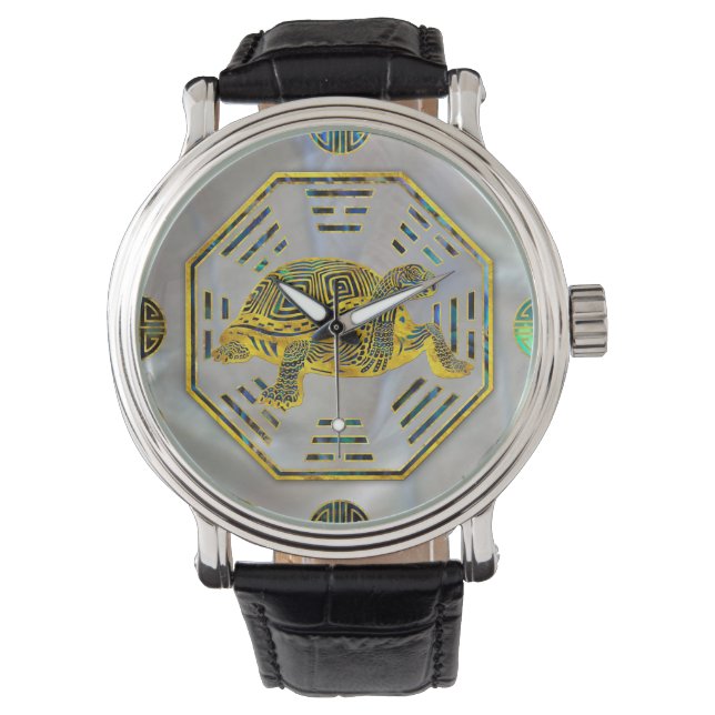Snäckan Golden Tortoise/Turtle Feng Shui Abalone Armbandsur (Framsida)