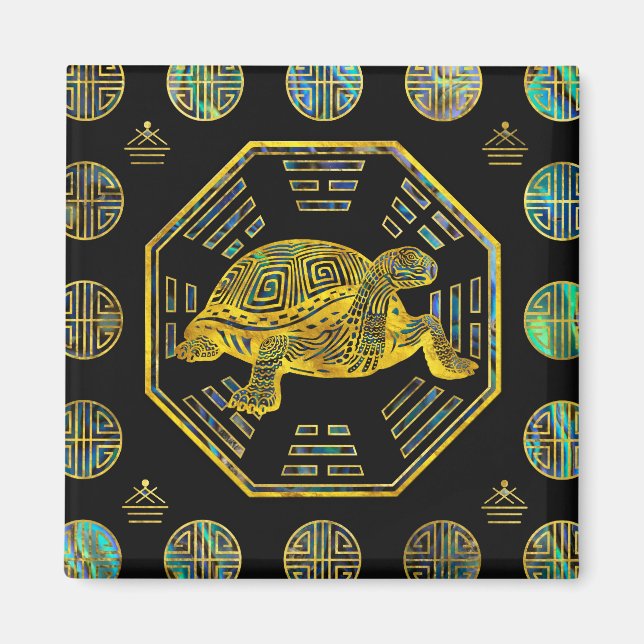 Snäckan Golden Tortoise/Turtle Feng Shui Abalone Magnet (Framsidan)