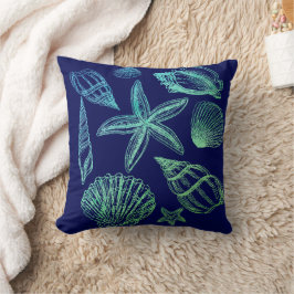 Snäckan Modern Seashell Navy Aqua White Ombre Beac Kudde