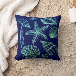 Snäckan Modern Seashell Navy Aqua White Ombre Beac Kudde