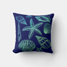 Snäckan Modern Seashell Navy Aqua White Ombre Beac Kudde