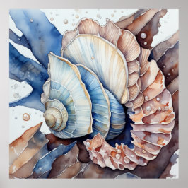 Snäckan MUT Red and Blue Conch Poster