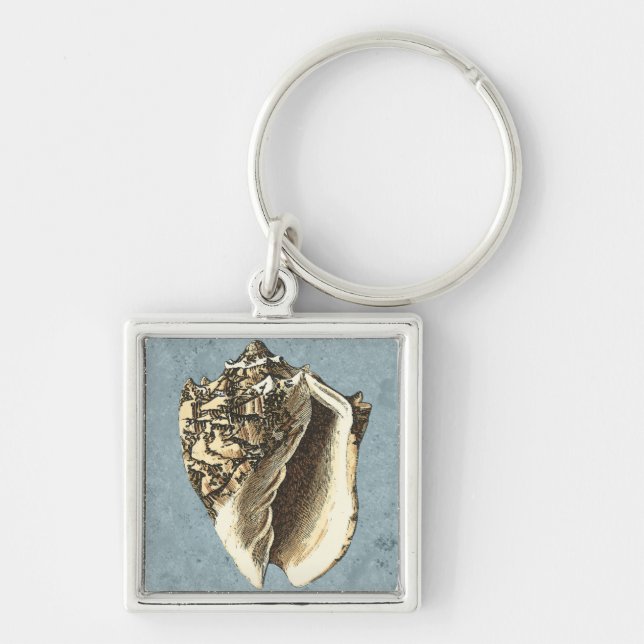 Snäckan Stonewzed Conch Fyrkantig Silverfärgad Nyckelring (Framsidan)