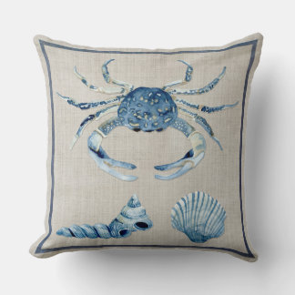Snäckor av Indigo Ocean Blue Crab Turban Scallop Kudde
