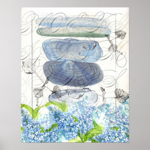 Snäckor Blue Lilacs Watercolor Flowers Collage Poster