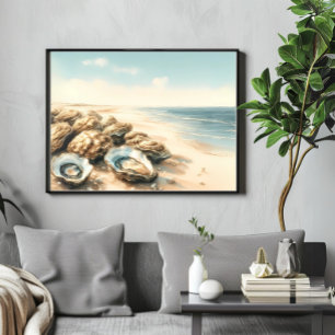 Snäckor för kustostron Vattenfärgssegment liggande Poster