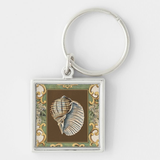Snäckor för liten Sjöjungfru Fyrkantig Silverfärgad Nyckelring (Framsidan)
