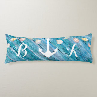 Snäckor för marinbicksbåge, monogrammed Blue Wood  Kroppskudde