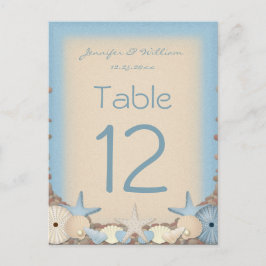 Snäckor för tropisk strand i Bordsnummer bröllop