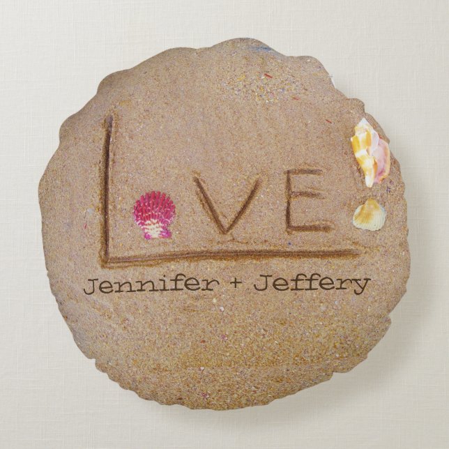 snäckor Kärlek vid strandkuddar vid anpassningsbar Rund Kudde (Baksidan)