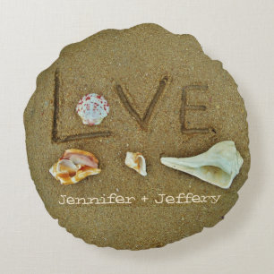 snäckor Kärlek vid strandkuddar vid anpassningsbar Rund Kudde