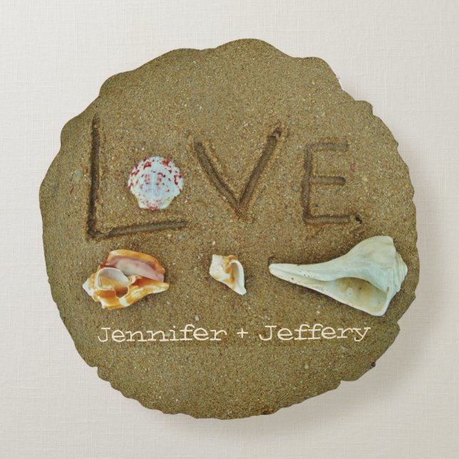 snäckor Kärlek vid strandkuddar vid anpassningsbar Rund Kudde (Baksidan)