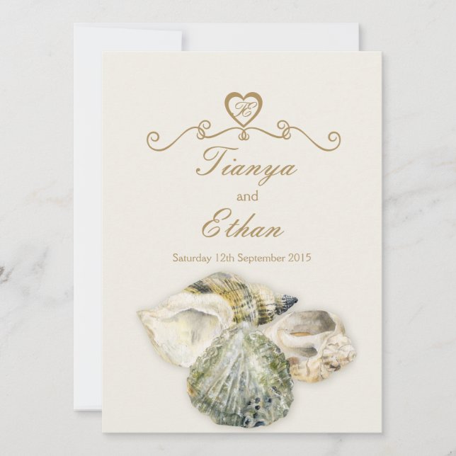 Snäckor konst bröllopsinbjudan elfenbenskräm inbjudningar (Framsida)