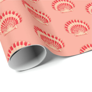 Snäckor - korall och persika presentpapper