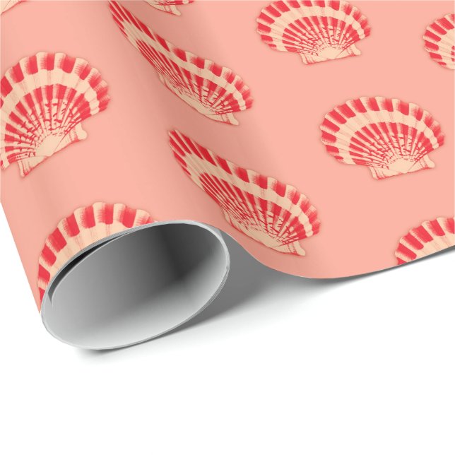 Snäckor - korall och persikor presentpapper (Rullad Hörn)