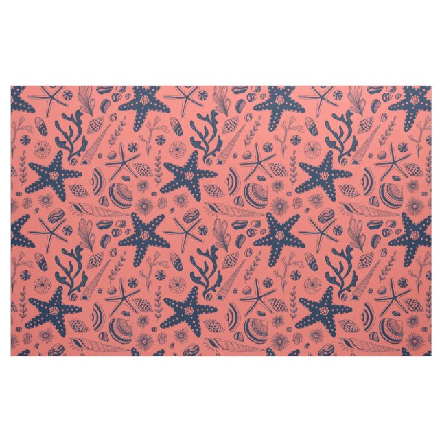 Snäckor med korallbakgrund tyg (Fat Quarter)