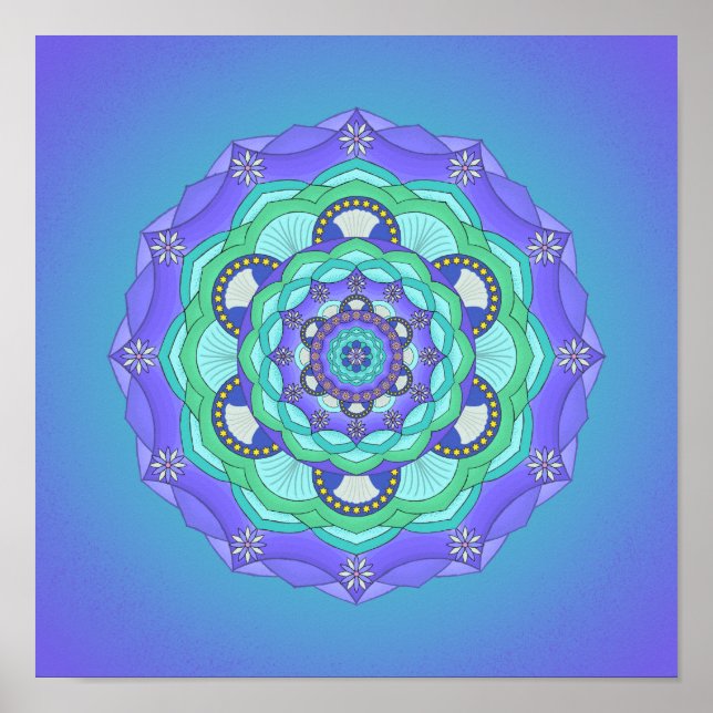 Snäckor och blommor Lila Teal Grönt Mandala Skriv  Poster (Framsidan)