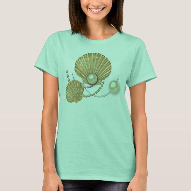 Snäckor och pärlor i guld t-shirt (Framsida)