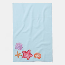 Snäckor och sjöstjärnor, vattenfärgade kökshandduk