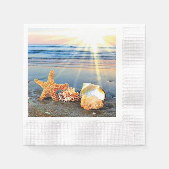 Snäckor och svält på strand pappersservett (Framsidan)