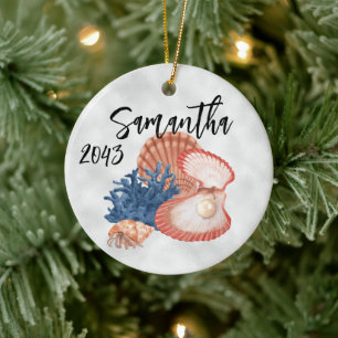 Snäckor Oyster Pearl Ocean Sea Coastal Julgransprydnad Keramik