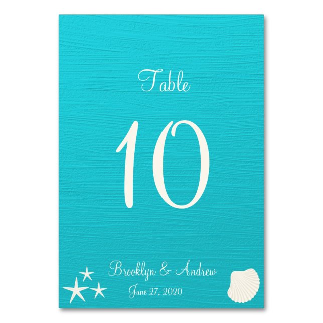 Snäckor på Beach bröllopskort i Bord Bordsnummer (Framsidan)