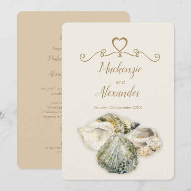 Snäckor på konstens bröllopsinbjudningar inbjudningar (Fram/baksida)