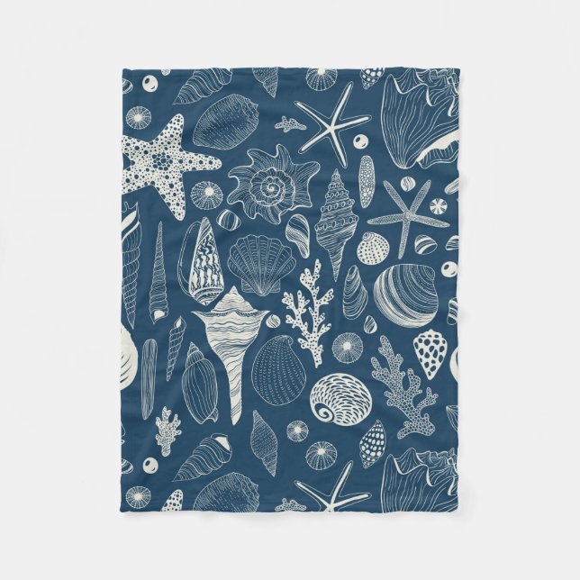 Snäckor på mörk blått fleecefilt (Framsidan)