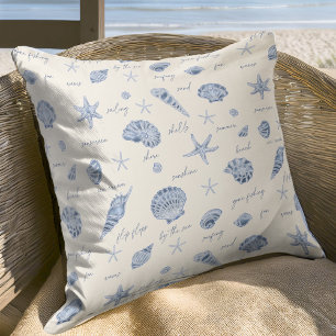 Snäckor Starfish Sol Roligt Text Blue ID918 Kudde