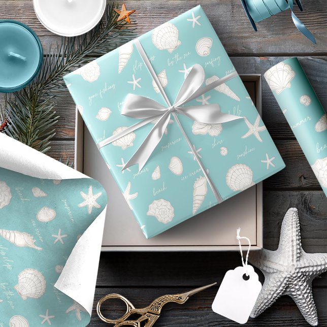 Snäckor Starfish Sol Roligt Text Ivory ID918 Presentpapper (Skapare uppladdad)