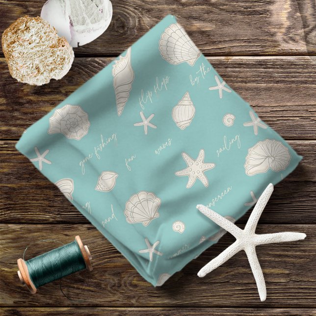 Snäckor Starfish Sol Roligt Text Ivory ID918 Tyg (Skapare uppladdad)