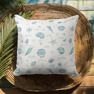 Snäckor Starfish Sol Roligt Text Teal ID918 Kudde