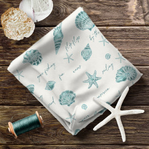 Snäckor Starfish Sol Roligt Text Teal ID918 Tyg