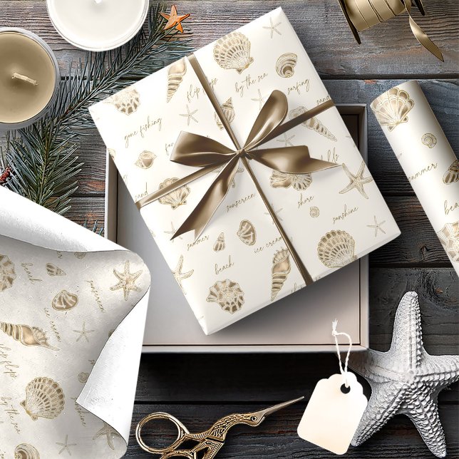 Snäckor Stjärnfisk Sol Roligt Text Sandstone ID918 Presentpapper (Skapare uppladdad)