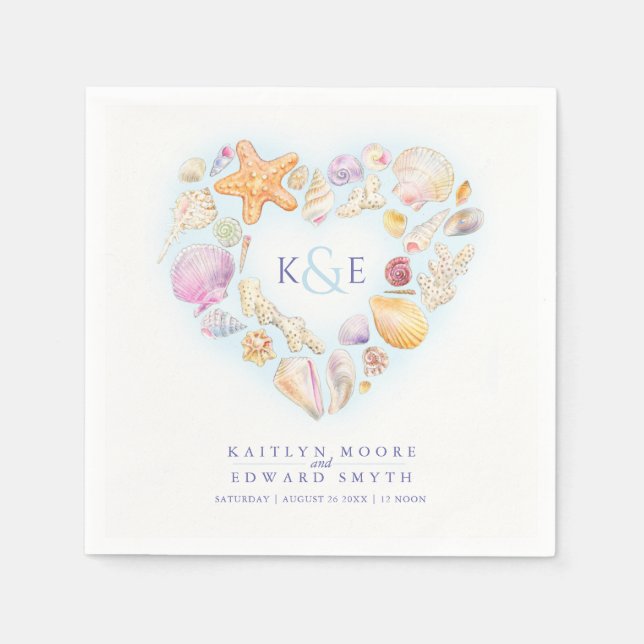 Snäckor vattenfärgsstrandblått pappersservett (Framsidan)