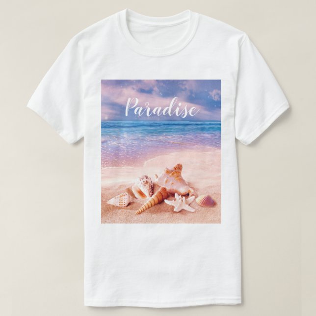 Snäckor vid Paradise Sea Beach T Shirt (Design framsida)