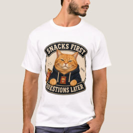 Snacks Först Frågor Sen Rolig Orange Katt T-Shirt